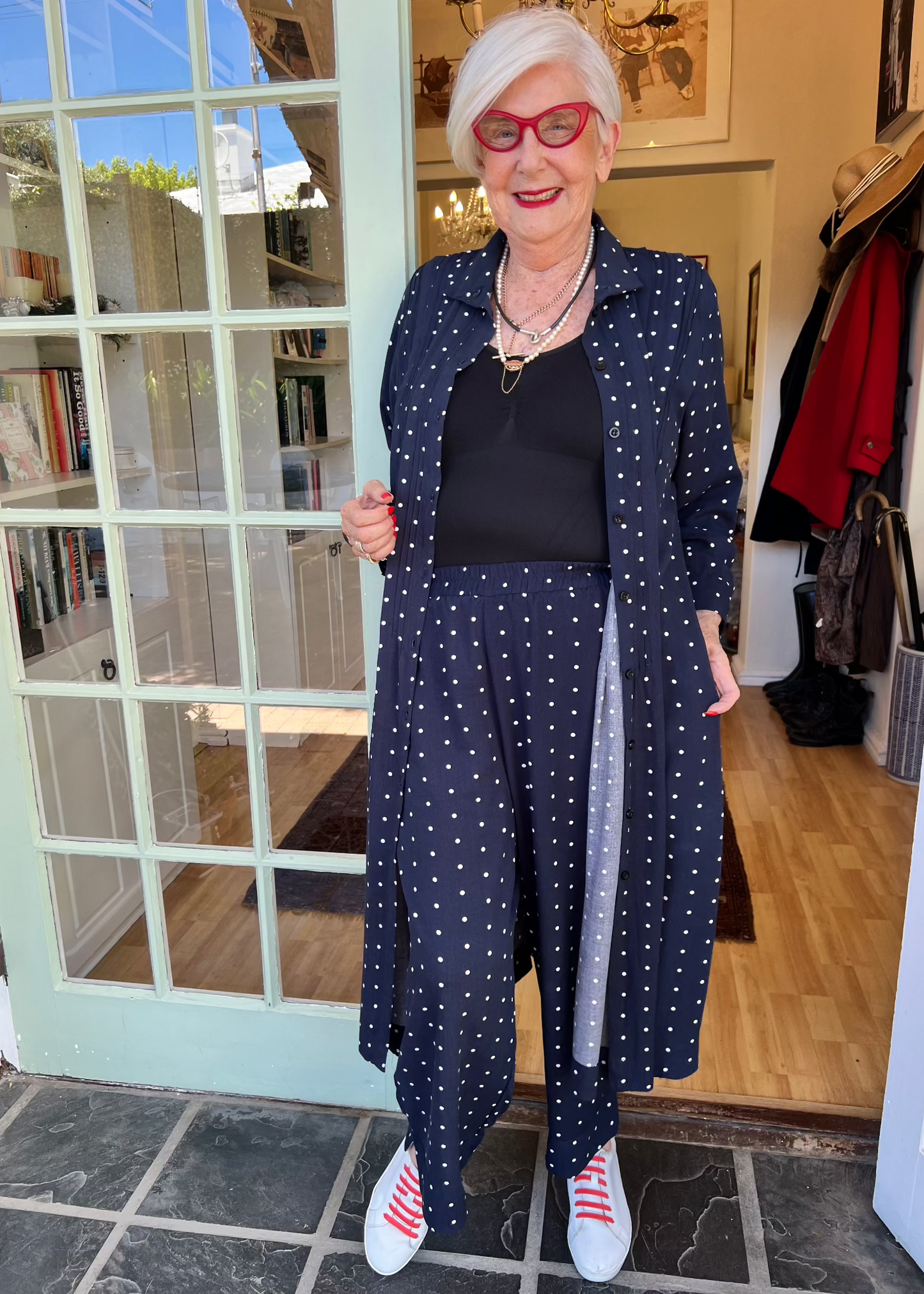 The Navy Dot Pleated Dress