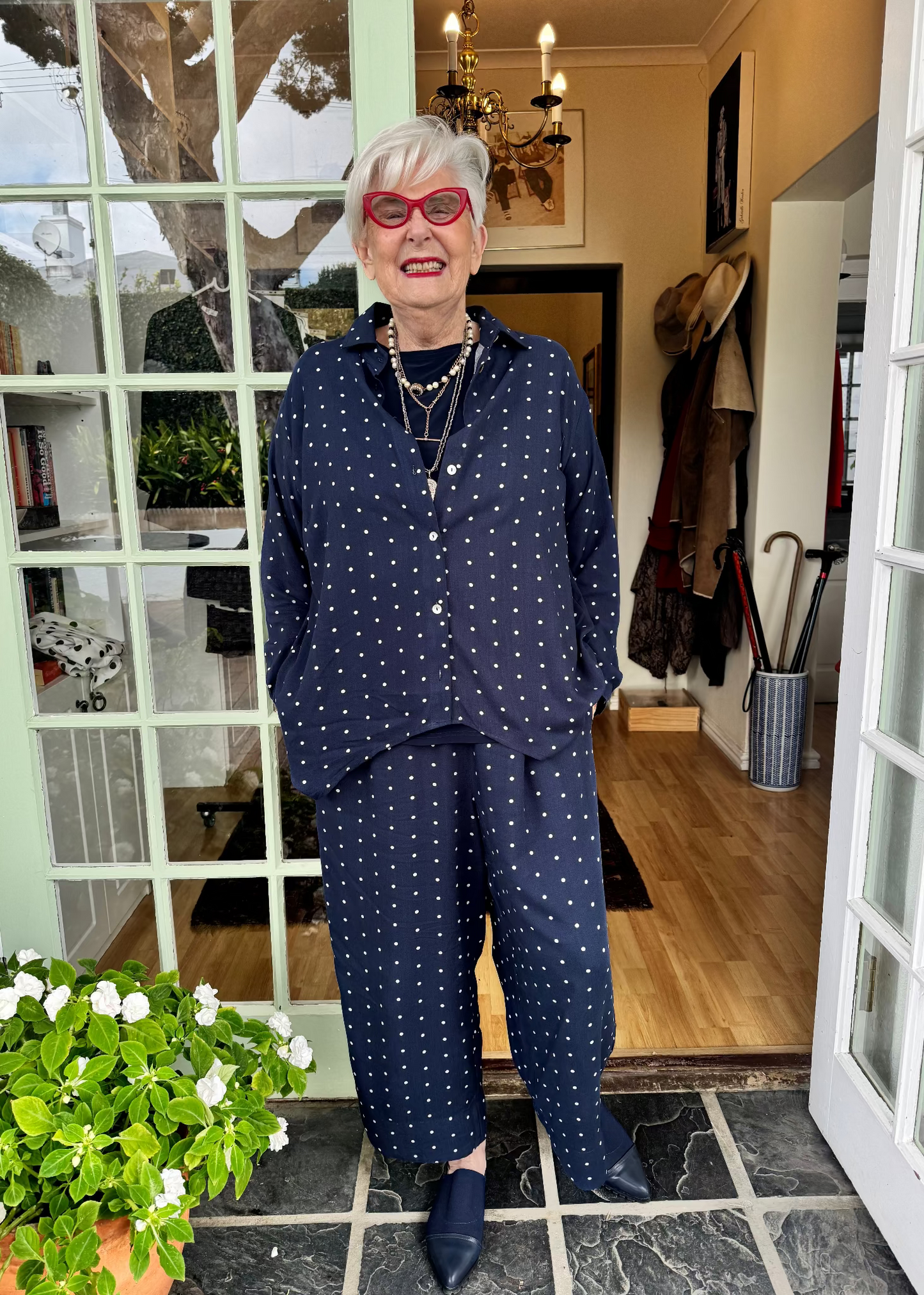 The Navy Spot Wide Leg Pants