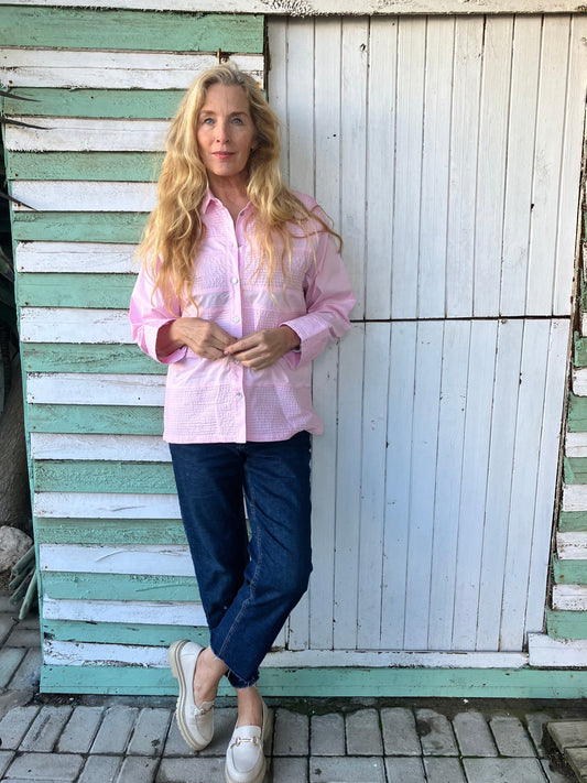The Horizontal Pleat Shirt in Gatsby Pink - jennyleroux.com