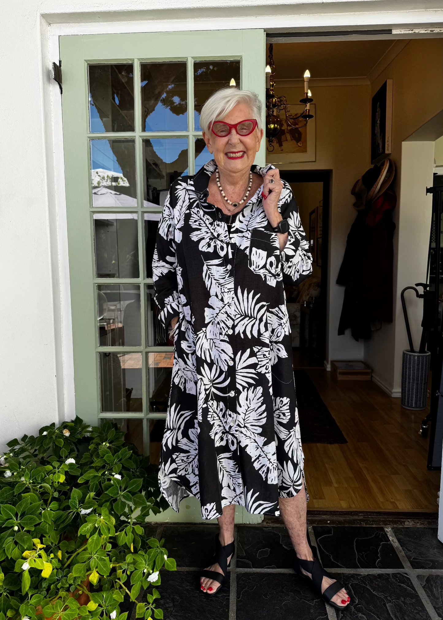 The Black & White Patterned Linen Shirt Dress