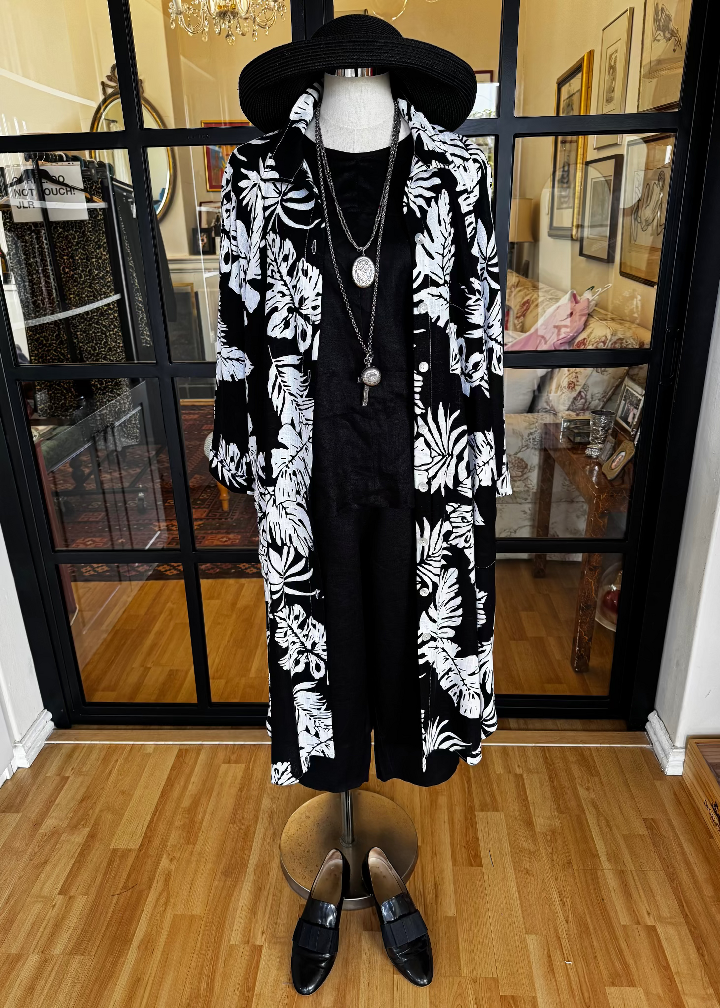 The Black & White Patterned Linen Shirt Dress
