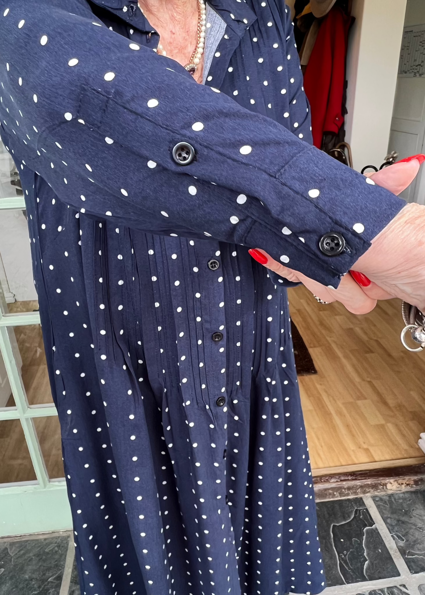 The Navy Dot Pleated Dress