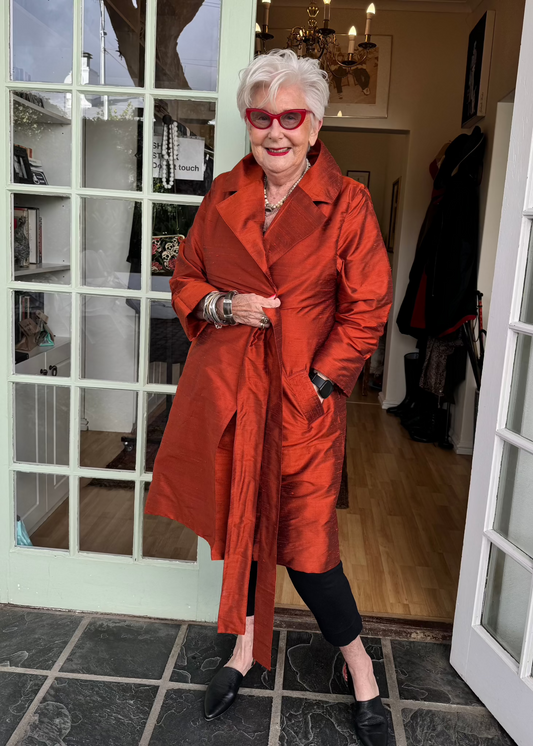 The Burnt Orange Silk Dupion Trench