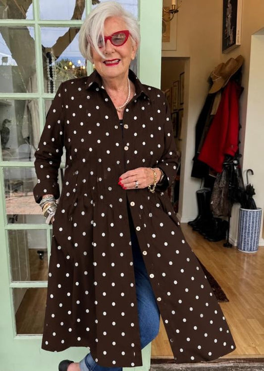 The Brown Dot Pleat Front Dress - jennyleroux.com