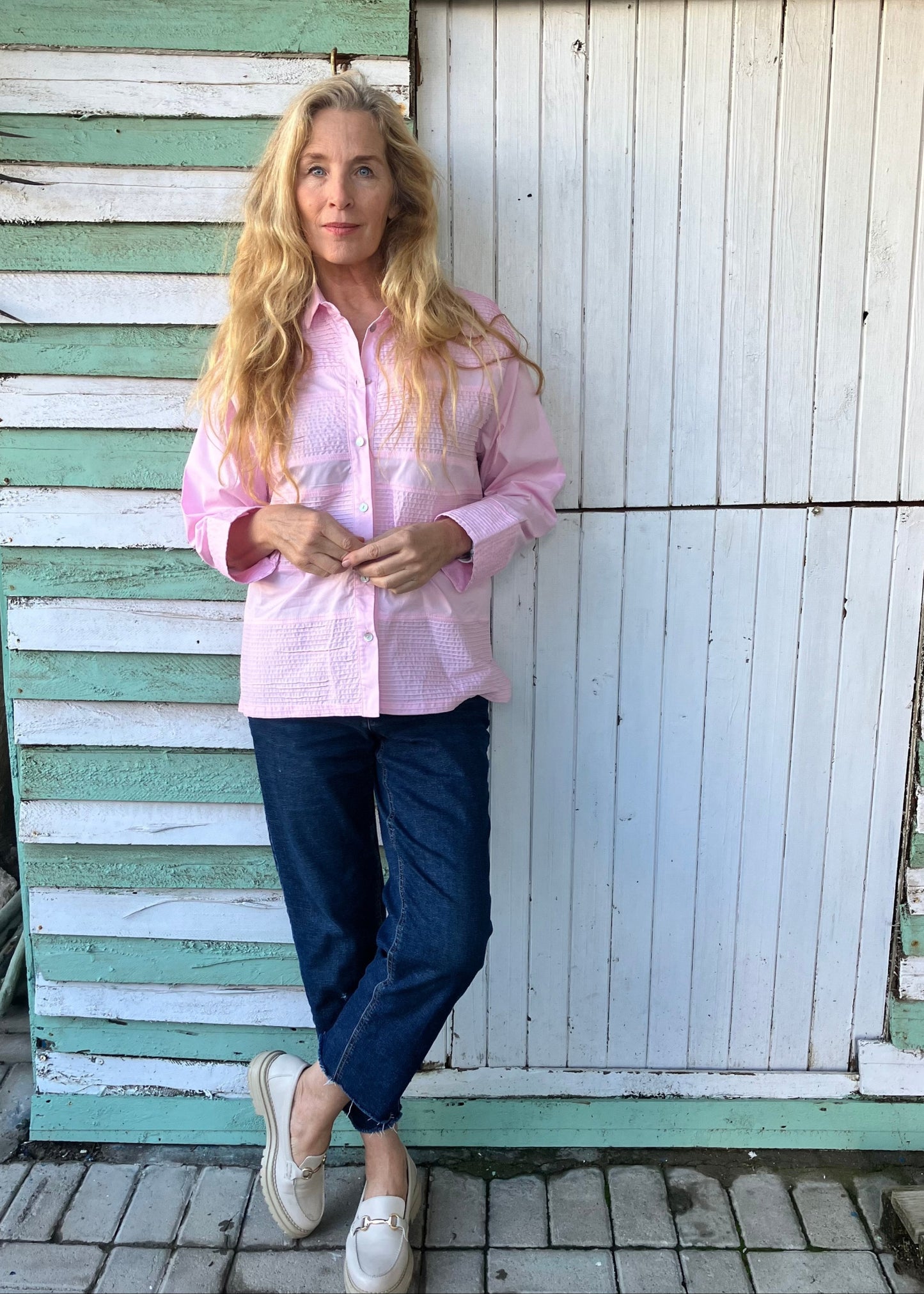 The Horizontal Pleat Shirt in Gatsby Pink - jennyleroux.com