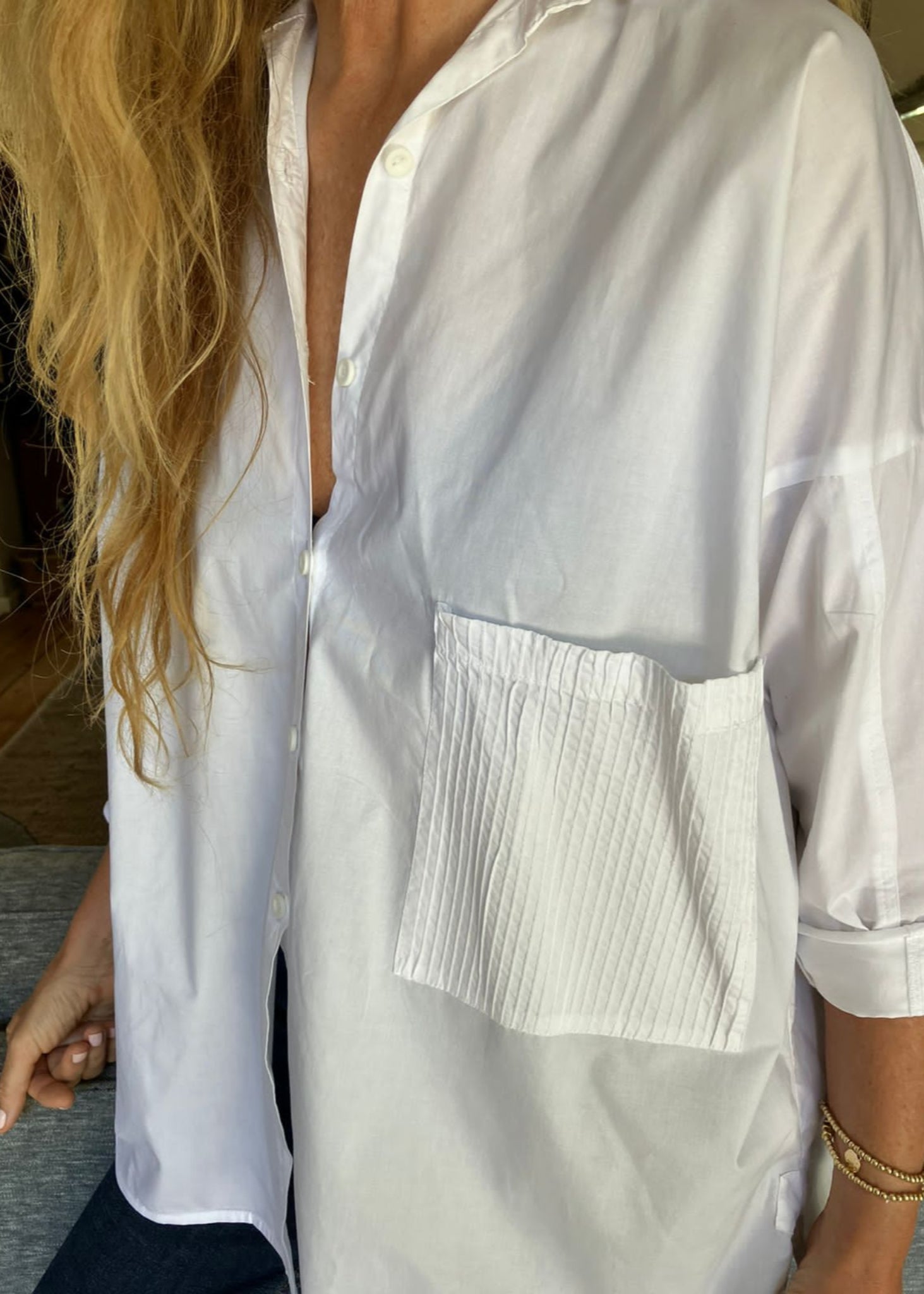 The Pleated Pocket Shirt in White - jennyleroux.com